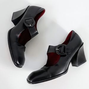 Donald J Pliner Black Leather Mary Jane Block Heel
